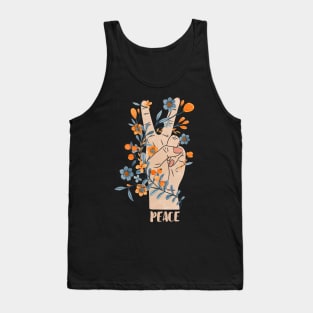 Peace Sign With Orange Flowers, Blue Flowers And Vines Tank Top